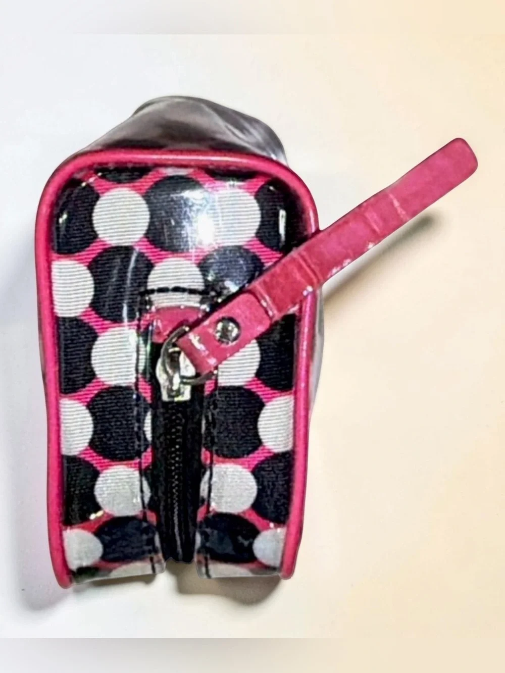 Kate Spade New York Polka Dot Coated Canvas Cosmetic Bag Pink Trim Travel Pouch